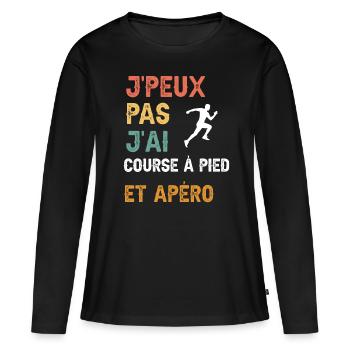 I can't I ran und Vintage Aperitif - Frauen Premium Bio Langarmshirt - Schwarz - Vorne - Julia (174cm)