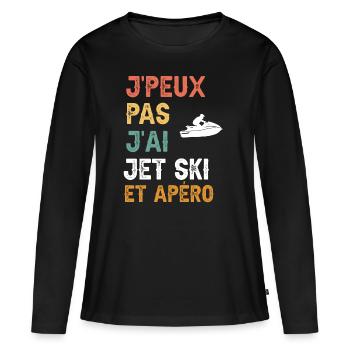 Ich kann nicht, ich habe Jetski und Vintage-Aperitif - Frauen Premium Bio Langarmshirt - Schwarz - Vorne - Julia (174cm)