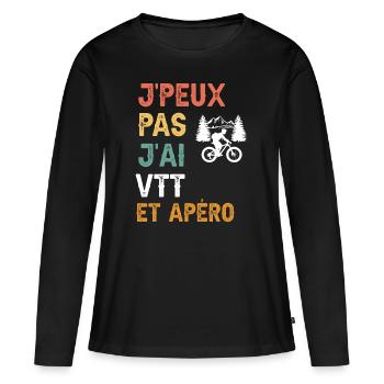 je peux pas j'ai VTT et apéro vintage - T-shirt manches longues Premium bio Femme - noir - Devant - Julia (174cm)