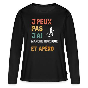Ich kann kein Nordic Walking und Vintage-Aperitif - Frauen Premium Bio Langarmshirt - Schwarz - Vorne - Julia (174cm)