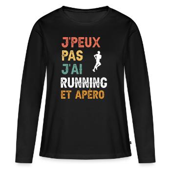 je peux pas j'ai running et apéro vintage - T-shirt manches longues Premium bio Femme - noir - Devant - Julia (174cm)