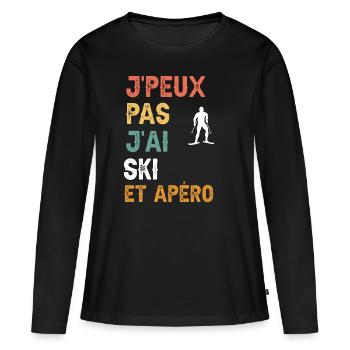 Ich kann keinen Ski- und Vintage-Aperitif haben - Frauen Premium Bio Langarmshirt - Schwarz - Vorne - Julia (174cm)