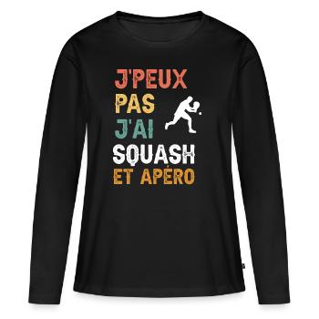 je peux pas j'ai squash et apéro vintage - T-shirt manches longues Premium bio Femme - noir - Devant - Julia (174cm)