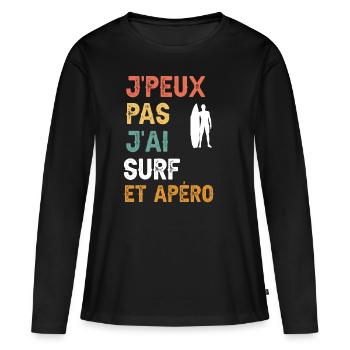 je peux pas j'ai surf et apéro vintage - T-shirt manches longues Premium bio Femme - noir - Devant - Julia (174cm)