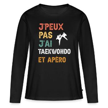 je peux pas j'ai taekwondo et apéro vintage - T-shirt manches longues Premium bio Femme - noir - Devant - Julia (174cm)