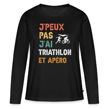 je peux pas j'ai triathlon et apéro vintage - T-shirt manches longues Premium bio Femme - noir - Devant - Julia (174cm)