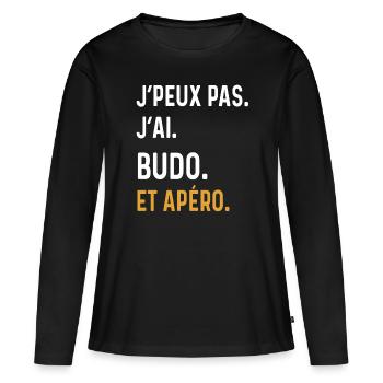 j'peux pas j'ai budo apéro humour - T-shirt manches longues Premium bio Femme - noir - Devant - Julia (174cm)