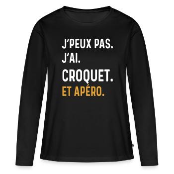 I can't I Krocket Aperitif Humor - Frauen Premium Bio Langarmshirt - Schwarz - Vorne - Julia (174cm)