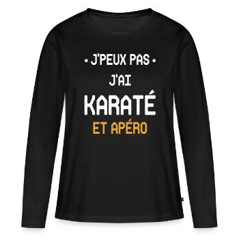 Ich kann nicht Karate und Aperitif haben - Frauen Premium Bio Langarmshirt - Schwarz - Vorne - Julia (174cm)
