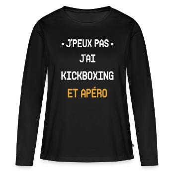 Ich kann nicht Kickboxen und Aperitif haben - Frauen Premium Bio Langarmshirt - Schwarz - Vorne - Julia (174cm)