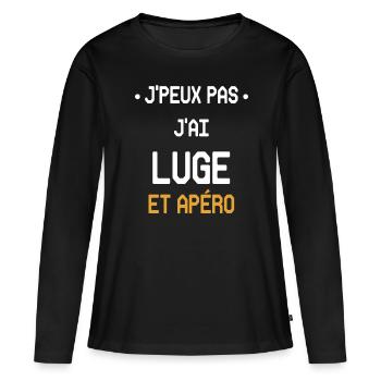 Ich kann nicht Schlitten fahren und Aperitif - Frauen Premium Bio Langarmshirt - Schwarz - Vorne - Julia (174cm)