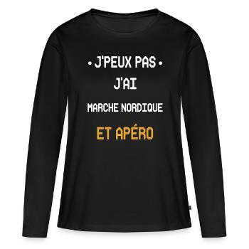 Ich kann nicht Nordic Walking und Aperitif haben - Frauen Premium Bio Langarmshirt - Schwarz - Vorne - Julia (174cm)