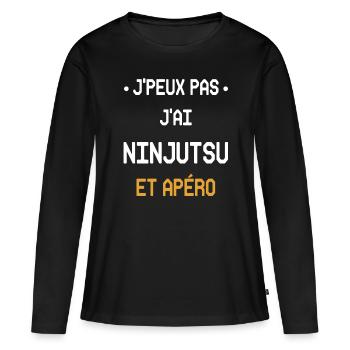 j'peux pas j'ai ninjutsu et apéro - T-shirt manches longues Premium bio Femme - noir - Devant - Julia (174cm)