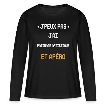 Ich kann nicht Eiskunstlauf und Aperitif haben - Frauen Premium Bio Langarmshirt - Schwarz - Vorne - Julia (174cm)