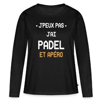 Ich kann Padel und Aperitif nicht haben - Frauen Premium Bio Langarmshirt - Schwarz - Vorne - Julia (174cm)
