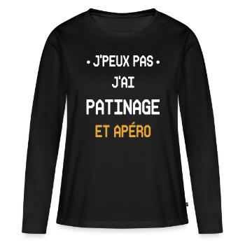 Ich kann nicht Schlittschuhlaufen und Aperitif - Frauen Premium Bio Langarmshirt - Schwarz - Vorne - Julia (174cm)
