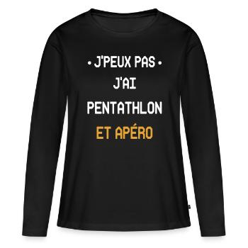 Ich kann nicht, ich habe Fünfkampf und Aperitif - Frauen Premium Bio Langarmshirt - Schwarz - Vorne - Julia (174cm)