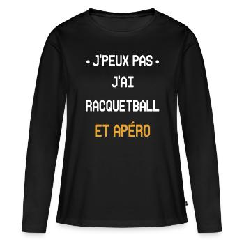 Ich kann nicht, ich habe Racquetball und Aperitif - Frauen Premium Bio Langarmshirt - Schwarz - Vorne - Julia (174cm)