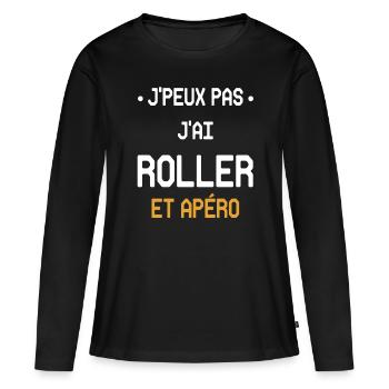 Ich kann nicht Inlineskaten und Aperitif haben - Frauen Premium Bio Langarmshirt - Schwarz - Vorne - Julia (174cm)