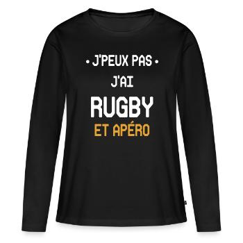 j'peux pas j'ai rugby et apéro - T-shirt manches longues Premium bio Femme - noir - Devant - Julia (174cm)