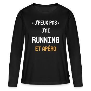 Ich kann nicht laufen und einen Aperitif machen - Frauen Premium Bio Langarmshirt - Schwarz - Vorne - Julia (174cm)