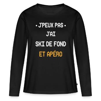 Ich kann nicht Langlaufen und Aperitif - Frauen Premium Bio Langarmshirt - Schwarz - Vorne - Julia (174cm)