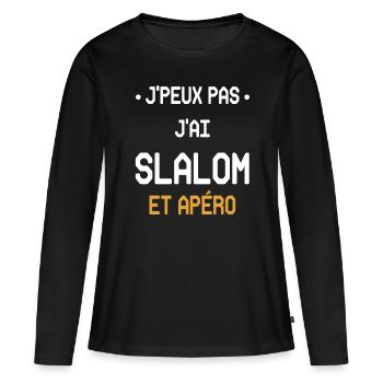 Ich kann nicht, ich habe Slalom und Apéro - Frauen Premium Bio Langarmshirt - Schwarz - Vorne - Julia (174cm)