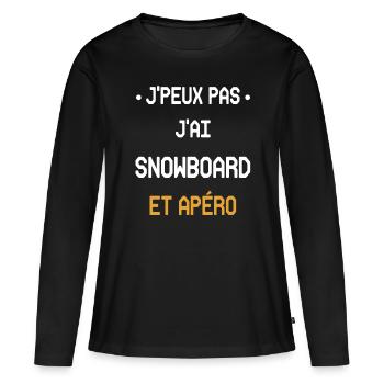 Ich kann kein Snowboard und einen Aperitif haben - Frauen Premium Bio Langarmshirt - Schwarz - Vorne - Julia (174cm)