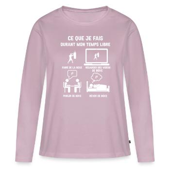 temps libre boxe humour - T-shirt manches longues Premium bio Femme - rose poudré - Devant - Julia (174cm)
