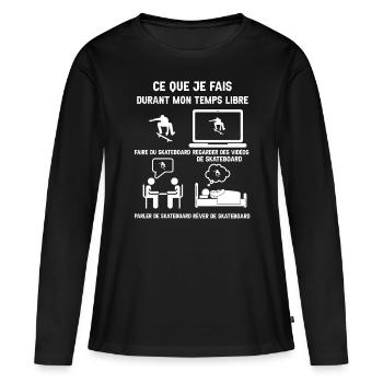 temps libre skateboard humour - T-shirt manches longues Premium bio Femme - noir - Devant - Julia (174cm)