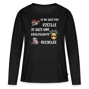 Je ne suis pas vieille je suis une adolescente... - T-shirt manches longues Premium bio Femme - noir - Devant - Julia (174cm)