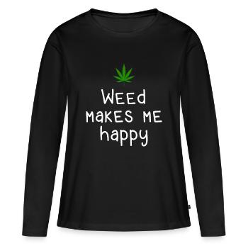 l’herbe me rend heureux cannabis marijuana - T-shirt manches longues Premium bio Femme - noir - Devant - Julia (174cm)
