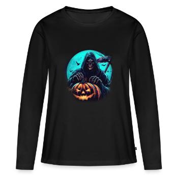La faucheuse de citrouilles - T-shirt manches longues Premium bio Femme - noir - Devant - Julia (174cm)