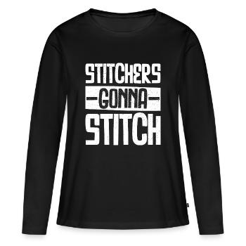 Sticker gehen zum Stitchen - Weihnachts- und Geburtstagsgeschenk - Frauen Premium Bio Langarmshirt - Schwarz - Vorne - Julia (174cm)