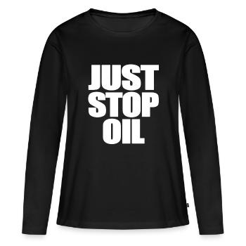 il suffit d’arrêter l’huile - T-shirt manches longues Premium bio Femme - noir - Devant - Julia (174cm)