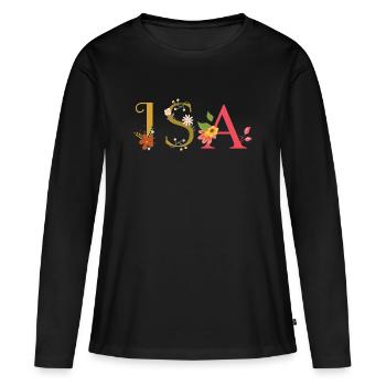 Le nom de l’ISA est décoré de fleurs - T-shirt manches longues Premium bio Femme - noir - Devant - Julia (174cm)