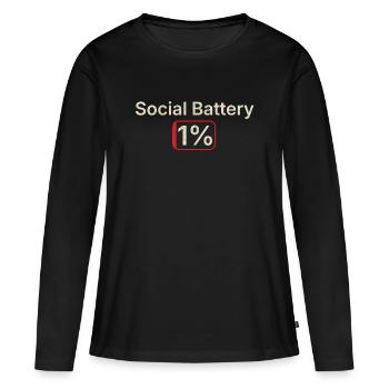 Batterie sociale 1 % Cadeau Introverti drôle - T-shirt manches longues Premium bio Femme - noir - Devant - Julia (174cm)