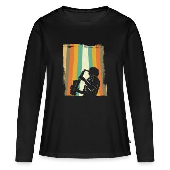 Saxophone rétro - T-shirt manches longues Premium bio Femme - noir - Devant - Julia (174cm)