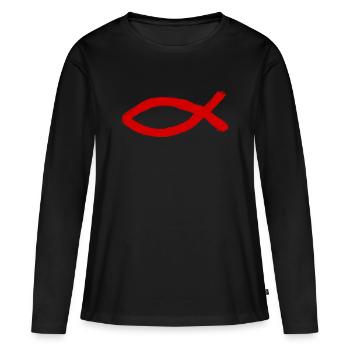 Jésus poisson Ichthys poisson poisson poisson - T-shirt manches longues Premium bio Femme - noir - Devant - Julia (174cm)
