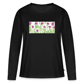 La vie est une prairie de fleurs - T-shirt manches longues Premium bio Femme - noir - Devant - Julia (174cm)