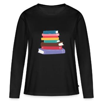 Bücher, ein Buch. Bunte Bücher, Wissen - Frauen Premium Bio Langarmshirt - Schwarz - Vorne - Julia (174cm)