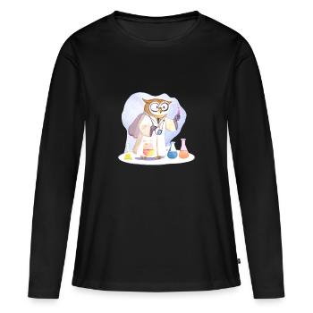 Kluger Eulen-Wissenschaftler: Experimente in Weish - Frauen Premium Bio Langarmshirt - Schwarz - Vorne - Julia (174cm)