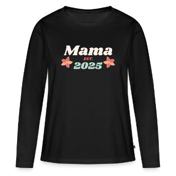 Mama Est 2025 Je vais être maman style rétro - T-shirt manches longues Premium bio Femme - noir - Devant - Julia (174cm)