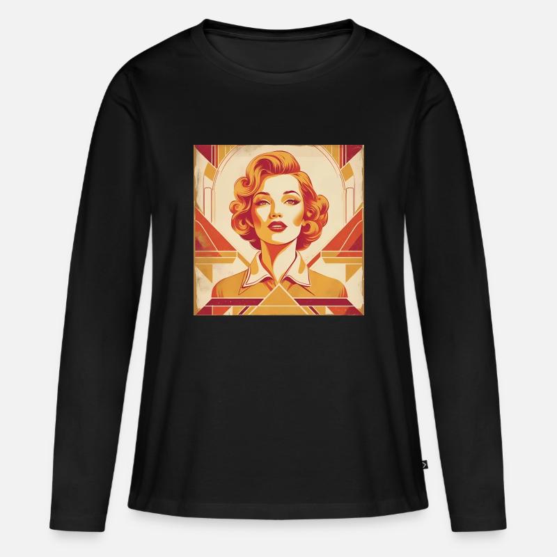 Retro Design - Frauen Premium Bio Langarmshirt - Schwarz