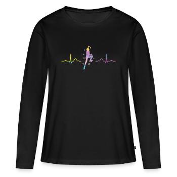 Boulderer Herzschlag Boulder Bouldern - Frauen Premium Bio Langarmshirt - Schwarz - Vorne - Julia (174cm)