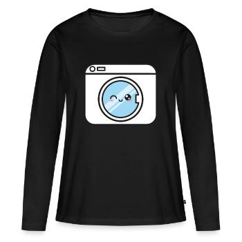 Machine à laver Kawaii Drôle doux - T-shirt manches longues Premium bio Femme - noir - Devant - Julia (174cm)