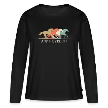 Vintage Rennpferde Illustration - Frauen Premium Bio Langarmshirt - Schwarz - Vorne - Julia (174cm)