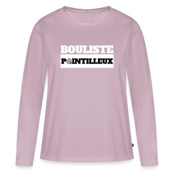 BOULISTE POINTILLEUX - Humour Pétanque - T-shirt manches longues Premium bio Femme - rose poudré - Devant - Julia (174cm)
