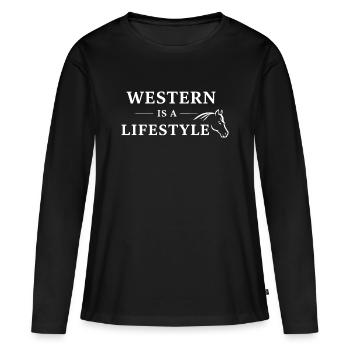 Western Is a Lifestyle – Western Riding Shirt - Women's Premium Organic Long Sleeve Shirt - black - Front - Julia (174cm)