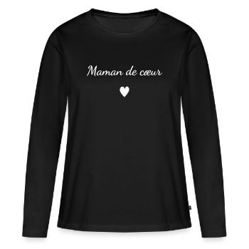Maman de Coeur - T-shirt manches longues Premium bio Femme - noir - Devant - Julia (174cm)